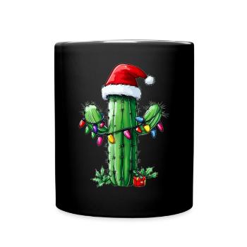 Kaktus Weihnachtsmütze Xmas - Tasse einfarbig - Schwarz - Vorne