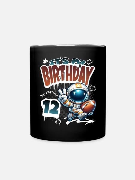 Astronaut 12. Geburtstag Football - Tasse einfarbig - Schwarz