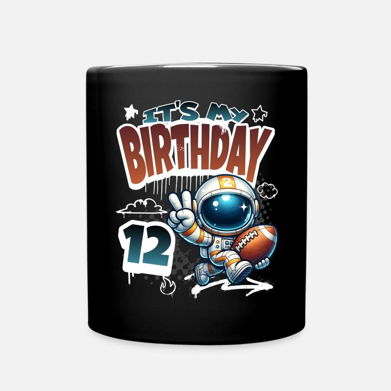 Astronaut 12. Geburtstag Football - Tasse einfarbig - Schwarz