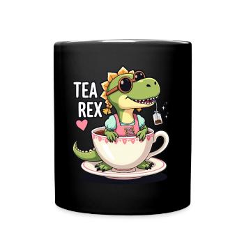 Tea Rex Trachtenshirt Dirndl T-Rex - Tasse einfarbig - Schwarz - Vorne