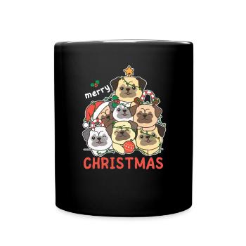 Pug Christmas Tree Merry Christmas - Full Colour Mug - black - Front