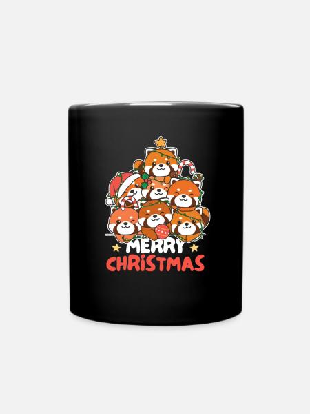 Roter Panda Weihnachtsbaum frohe Weihnachten - Tasse einfarbig - Schwarz