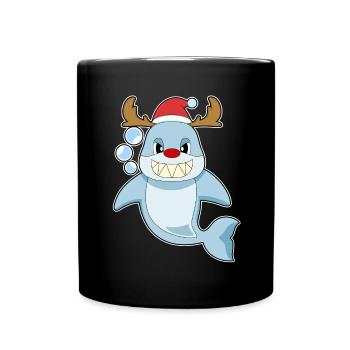 Shark Christmas Reindeer - Full Colour Mug - black - Front
