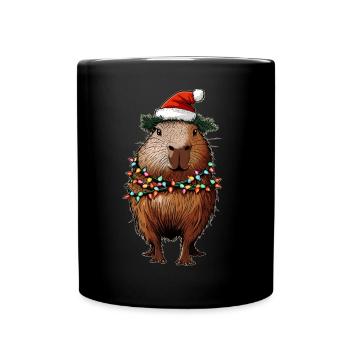 Capybara Capibara Weihnachtsmütze Xmas - Tasse einfarbig - Schwarz - Vorne
