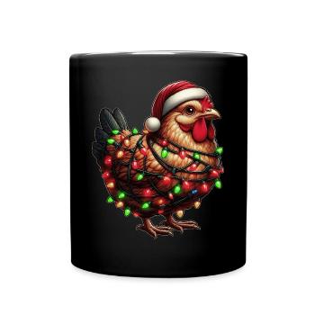 Poulet Ferme fermier Noël chapeau de Noël - Mug uni - noir - Devant