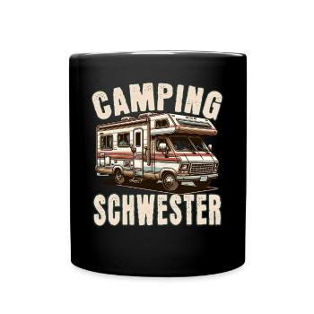 Camping Schwester - Tasse einfarbig - Schwarz - Vorne