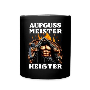 Aufguss Meister Heißter - Saunameister - Tasse einfarbig - Schwarz - Vorne