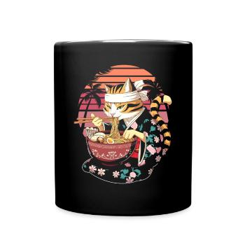 Ramen Katze Japan Anime Kawaii Ramen Nudeln - Tasse einfarbig - Schwarz - Vorne