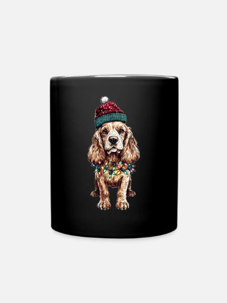 Cocker Spaniel Dog Santa Hat Xmas - Full Colour Mug - black