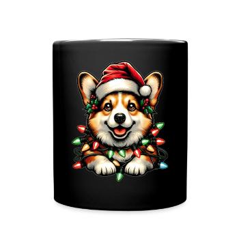 Cute Corgi Christmas Hat Xmas - Full Colour Mug - black - Front