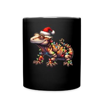 Chapeau de Noël Gecko Lizard à crête Noël - Mug uni - noir - Devant
