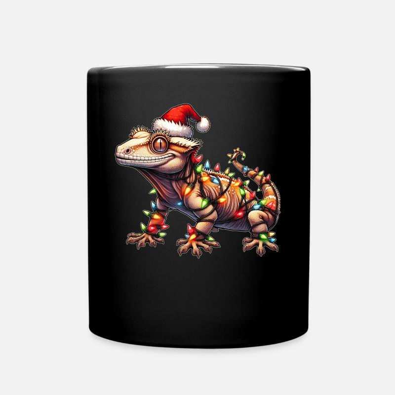 Schopfgecko Eidechse Weihnachtsmütze Xmas - Tasse einfarbig - Schwarz
