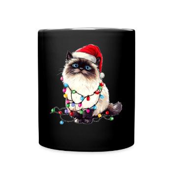 Himalayakatze Weihnachtsmütze Xmas - Tasse einfarbig - Schwarz - Vorne