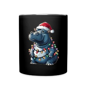 Hippo Hippopotamus Christmas Hat Xmas - Full Colour Mug - black - Front