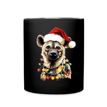 Niedliche Hyäne Weihnachtsmütze Xmas - Tasse einfarbig - Schwarz - Vorne