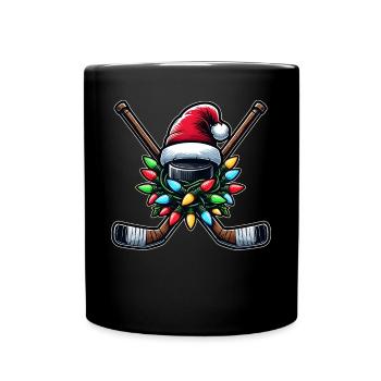 bâton de hockey rondelle joueur de hockey chapeau de père noël - Mug uni - noir - Devant