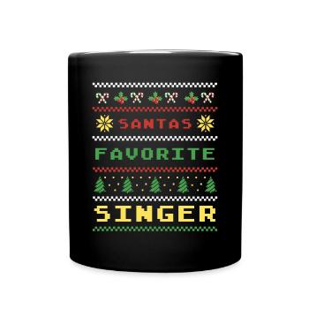 Santas Lieblingssänger Weihnachtsmuster - Tasse einfarbig - Schwarz - Vorne