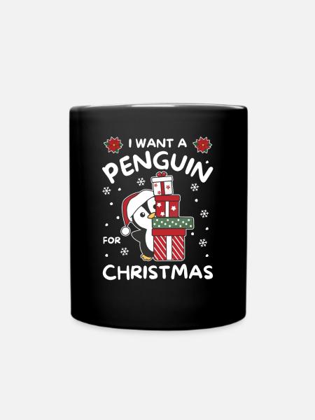 Ich will ein Pinguin zu Weihnachten süße Pinguine - Tasse einfarbig - Schwarz