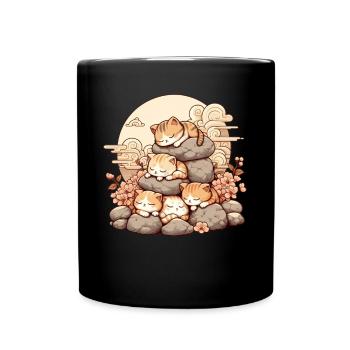 Japanische Katzen Anime Kätzchen Schlafen Kawaii - Tasse einfarbig - Schwarz - Vorne