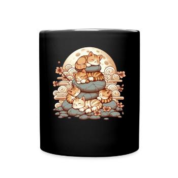 Japanische Katzen Anime Kätzchen Schlafen Kawaii - Tasse einfarbig - Schwarz - Vorne