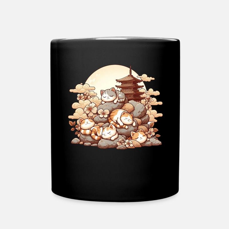 Chats Japonais Anime Chatons Dormir Kawaii - Mug uni - noir