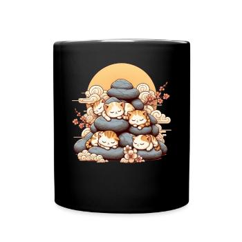 Japanische Katzen Anime Kätzchen Schlafen Kawaii - Tasse einfarbig - Schwarz - Vorne