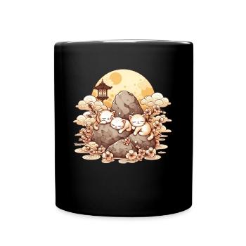 Japanische Katzen Anime Kätzchen Schlafen Kawaii - Tasse einfarbig - Schwarz - Vorne