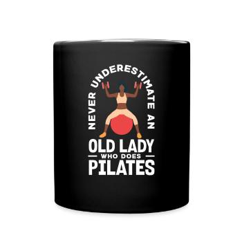 Unterschätze Niemals Eine Alte Dame Die Pilates - Tasse einfarbig - Schwarz - Vorne