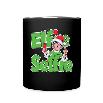 Elfie Selfie Lustiger Weihnachts-Elf - Tasse einfarbig - Schwarz - Vorne