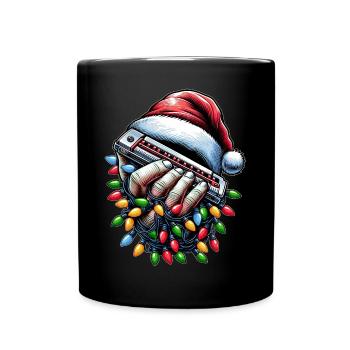 Mundharmonika Mundharmonikaspieler Weihnachtsmütze - Tasse einfarbig - Schwarz - Vorne
