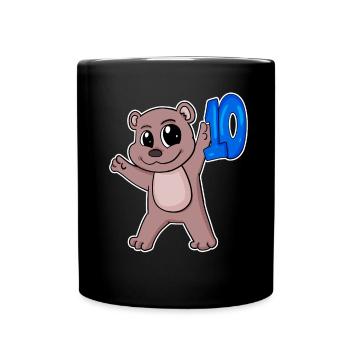 10th Birthday Motif Bear - Ten - 10 Years - Full Colour Mug - black - Front