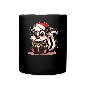 Weihnachtsmütze Weihnachten Lichterkette Stinktier - Tasse einfarbig - Schwarz - Vorne