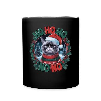 Lustige Katze im Weihnachtspullover – Geschenkidee - Tasse einfarbig - Schwarz - Vorne