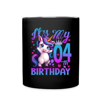 4. Geburtstag Einhorn Es ist mein 4. Geburtstag - Tasse einfarbig - Schwarz - Vorne