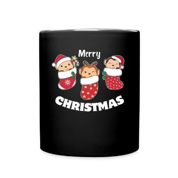 Singe mignon en chaussette de Noël pour singe de Noël - Mug uni - noir - Devant