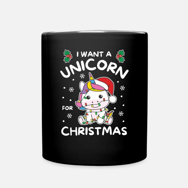 Ich will ein Einhorn zu Weihnachten süße Einhörner - Tasse einfarbig - Schwarz
