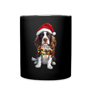 English Springer Spaniel Dog Christmas Hat Xmas - Full Colour Mug - black - Front