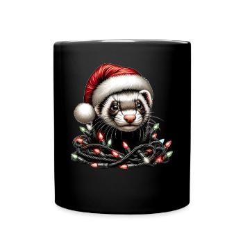 Frettchen Weihnachtsmütze Xmas - Tasse einfarbig - Schwarz - Vorne