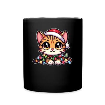 Weihnachten Lichterkette Bengalkatze - Tasse einfarbig - Schwarz - Vorne