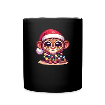 Weihnachten Lichterkette Koboldmaki - Tasse einfarbig - Schwarz - Vorne