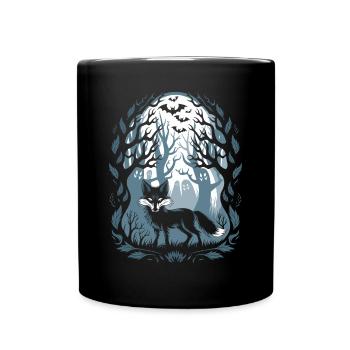 Dunkler Cottagecore Waldfuchs mit Geistern - Tasse einfarbig - Schwarz - Vorne