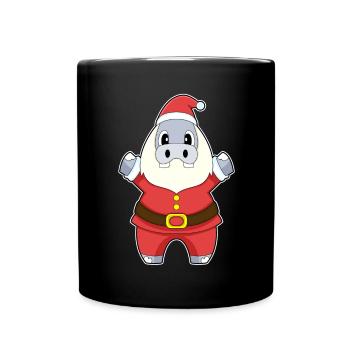 Nilpferd Weihnachten Weihnachtsmann - Tasse einfarbig - Schwarz - Vorne