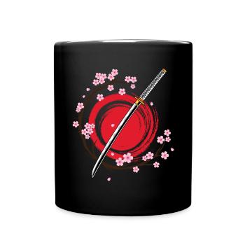 Kirschblüte Japanisch Japan Schwert, Urlaub - Tasse einfarbig - Schwarz - Vorne