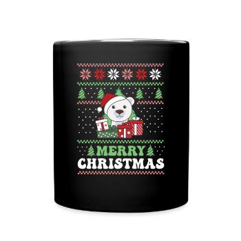 Merry Christmas retro ugly christmas polar bear - Full Colour Mug - black - Front