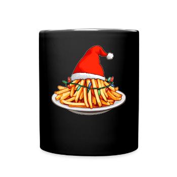 Frites Nourriture Noël Chapeau de Noël - Mug uni - noir - Devant
