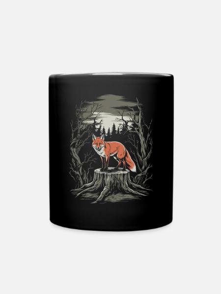 Dunkles Cottagecore: Fuchs im Verzauberten Wald - Tasse einfarbig - Schwarz