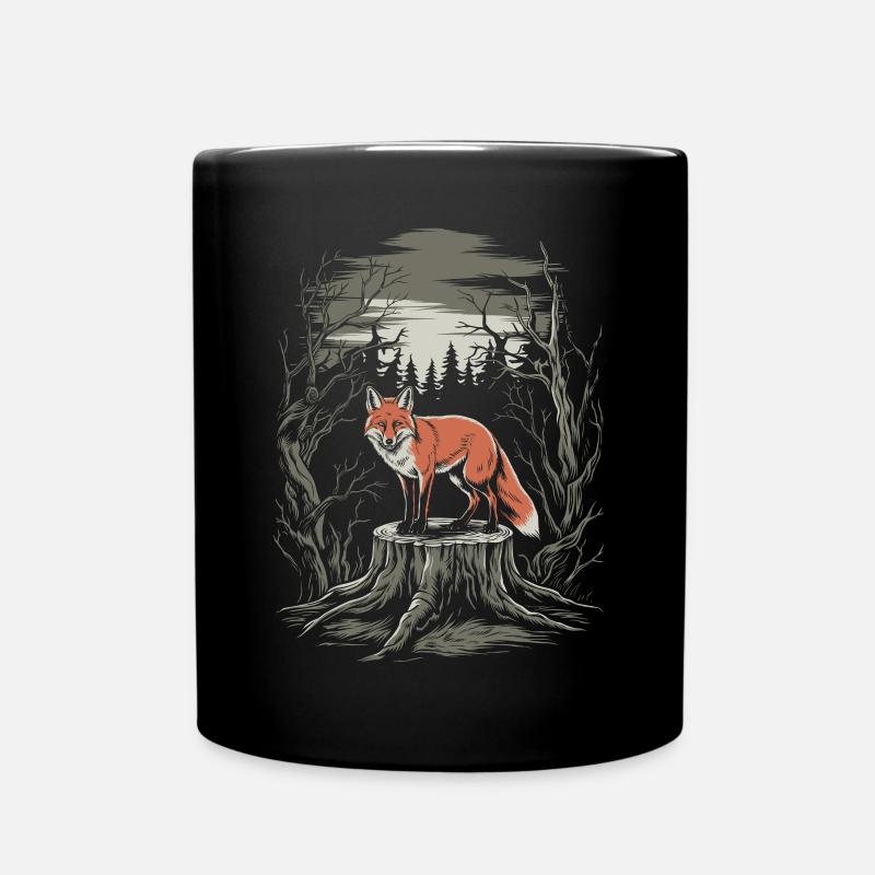 Dunkles Cottagecore: Fuchs im Verzauberten Wald - Tasse einfarbig - Schwarz