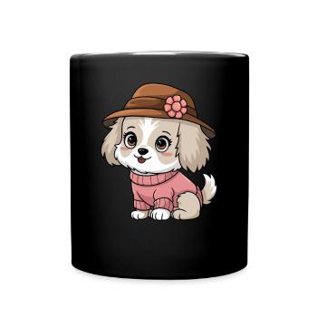Cute dog in hat and sweater - Full Colour Mug - black - Front