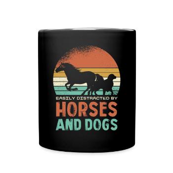 Facilement distrait par les chevaux et les chiens - Mug uni - noir - Devant