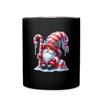 Cute Christmas gnome with candy cane - Full Colour Mug - black - Front